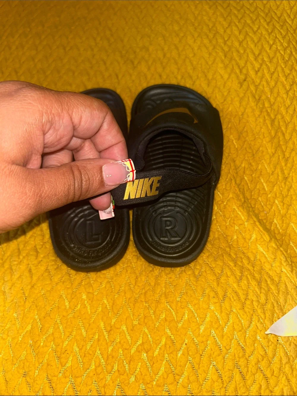 Nike Kids Navy Slide Sandals with Metallic Silver Swoosh